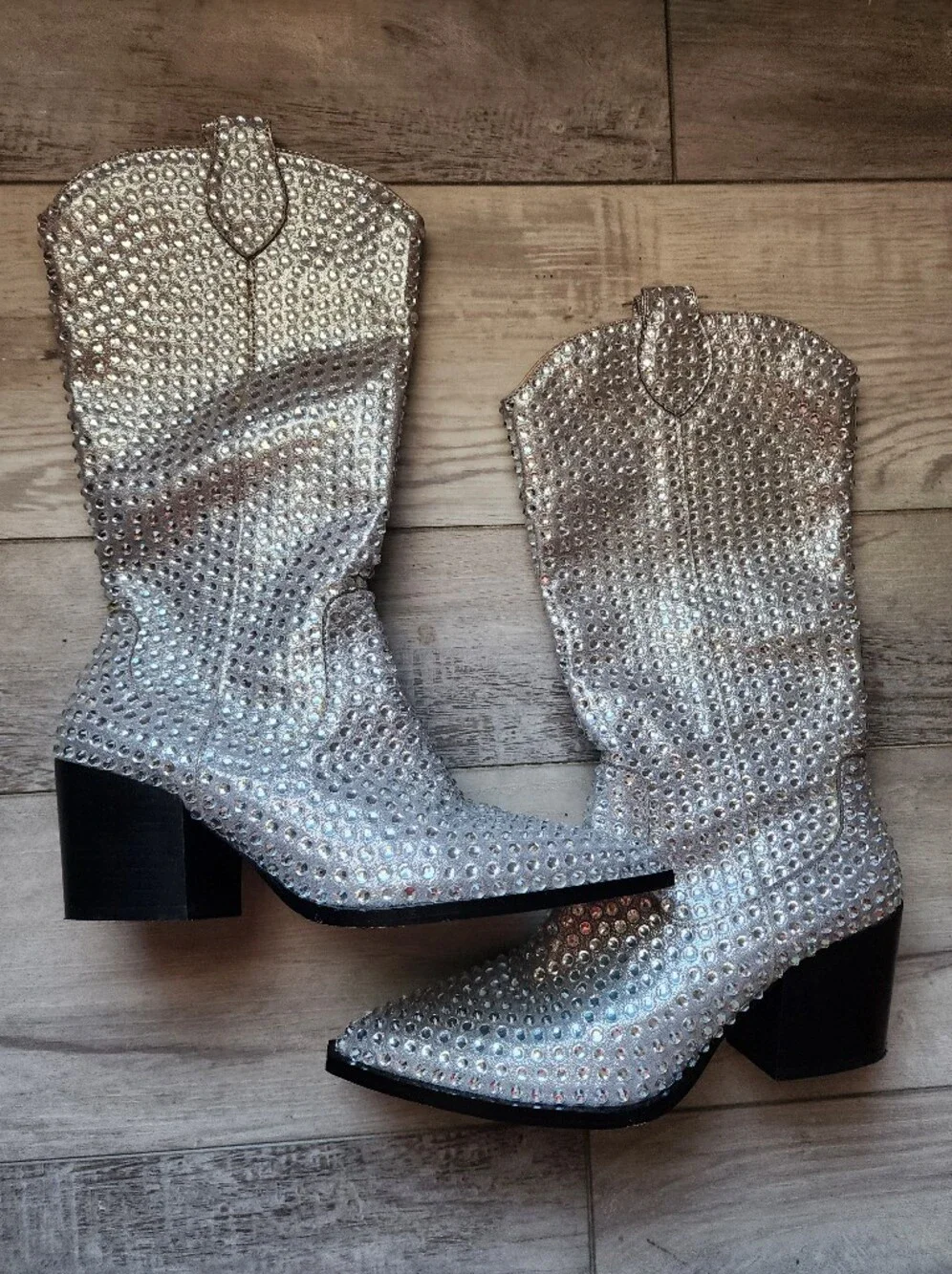 Betsey Johnson Randy Western Boot Sparkling Silver Rhinestone Western Boots 8.5 - Picture 2 of 8